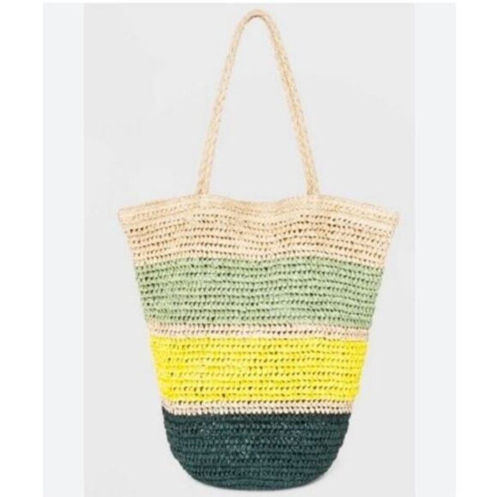 Universal Thread Paper Straw Hobo Style Color Block Tote. Bag. OS